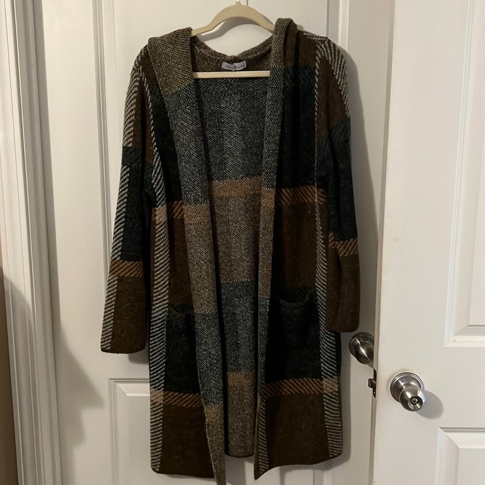 Hooded duster sweater with pockets